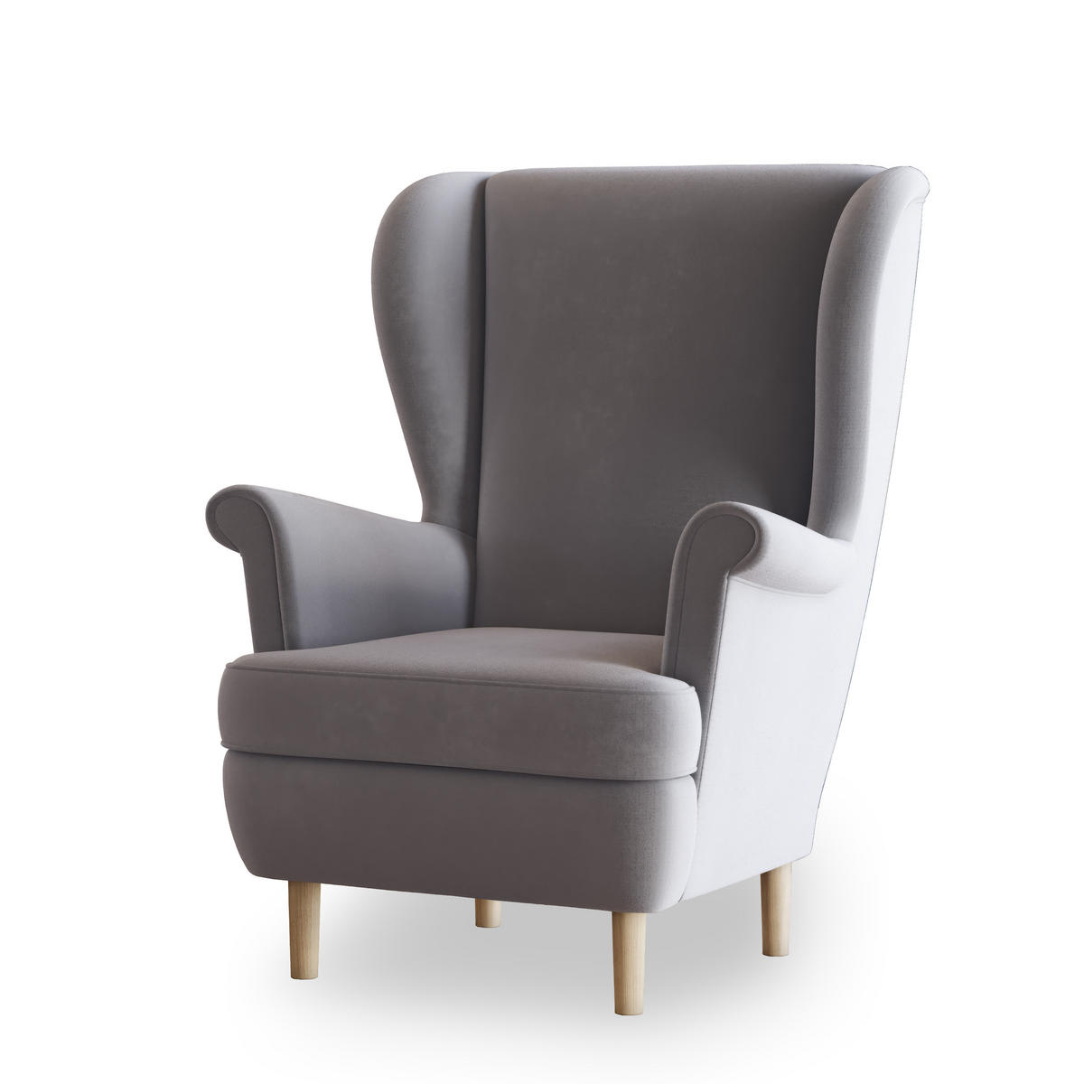 SESSEL LENTIO Ohrensessel Polstersessel, Hellgrau - Hellgrau, Holz/Holzwerkstoff (75/103/75cm) - MASSENO