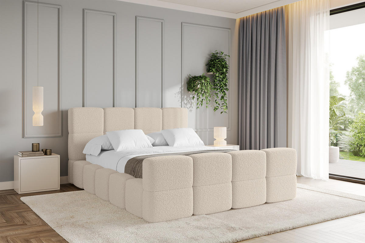 POLSTERBETT mit Bettkasten und Lattenrost, Bett mit Matratze H3/H4, Kopfteil, Boxbett, Doppelbett mit Stauraum - NATA-Z 120x200 Dunkelbeige - Hellbraun, Holzwerkstoff/Textil (120/200cm) - ALTDECOR