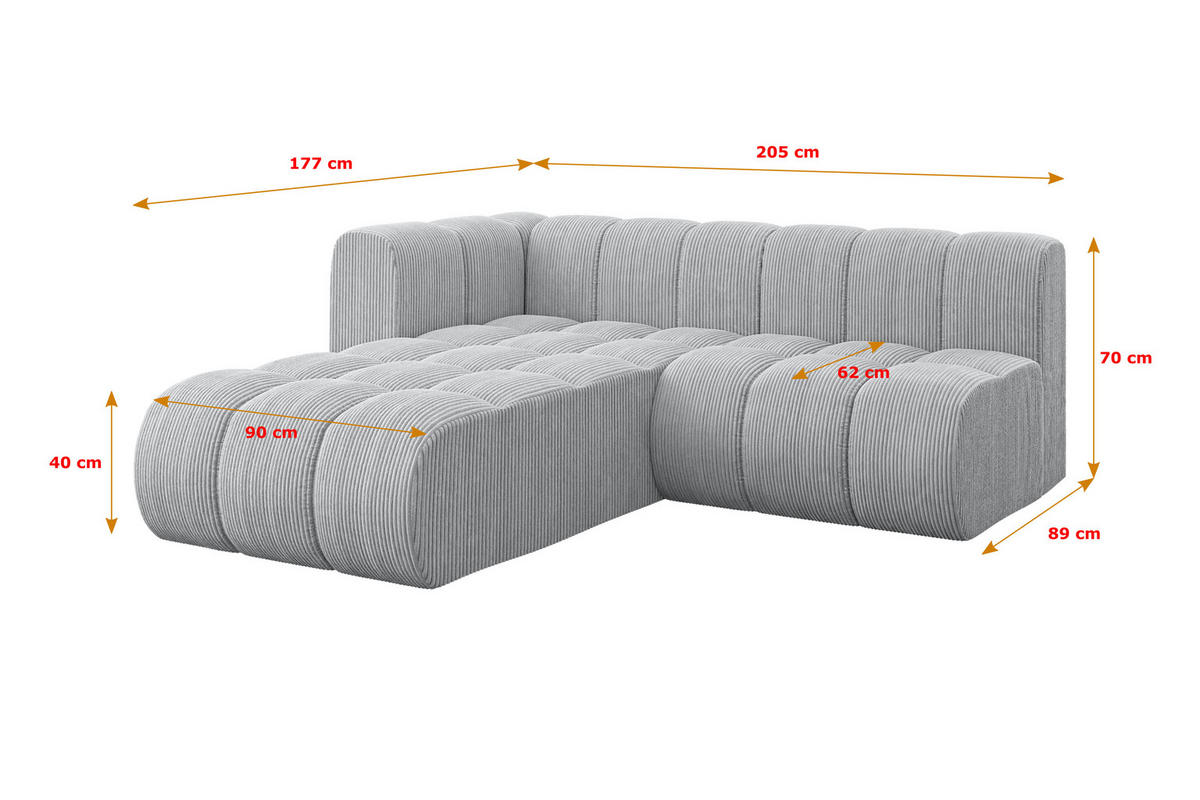 ECKSOFA modulares Sofa Darnel-L1 - 205x177x70 cm Grau - Grau, Holzwerkstoff/Textil (205/177cm) - ALTDECOR