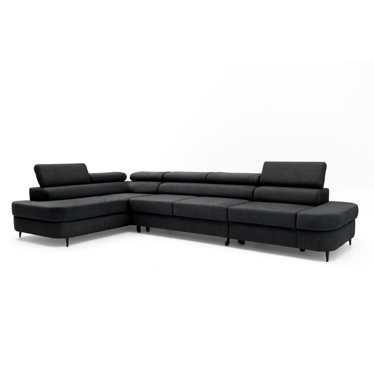 ECKSOFA PRIAM MAXI L-Form Links mit Schlaffunktion 125x195 Velours Anthrazit - Anthrazit/Schwarz, Holz/Textil (203/350cm) - Muffo
