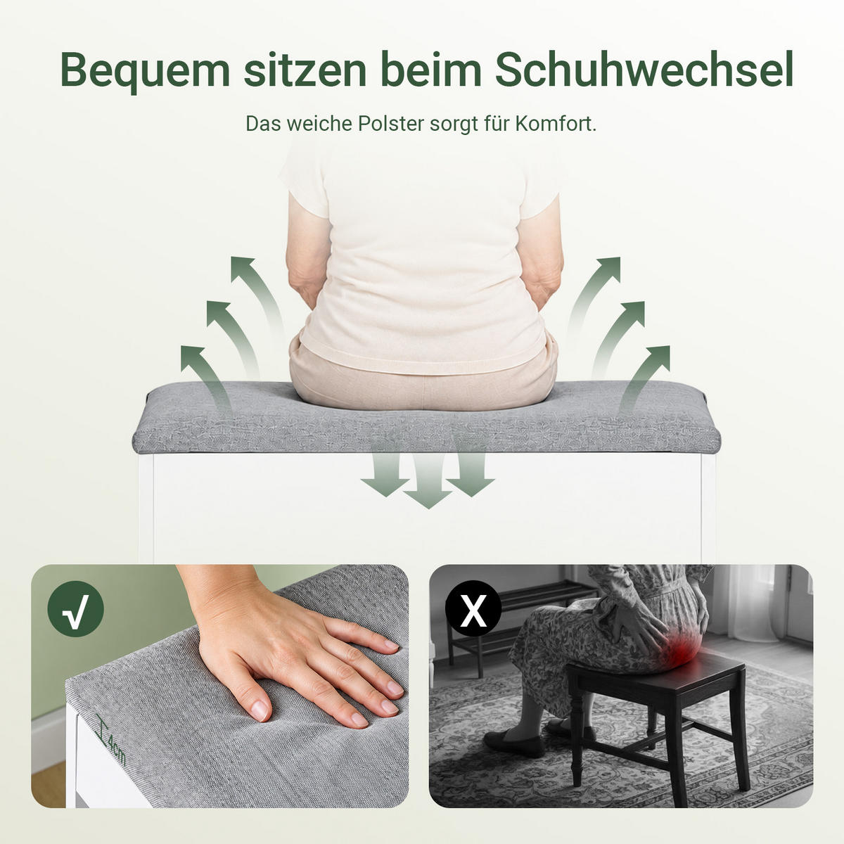 SITZBANK mit Stauraum, 60x30x44 cm, gepolstert, bis 120 kg, offene Fächer & Staufach oben, für Flur, Schlafzimmer & Wohnzimmer - Grau, Holzwerkstoff (60/44/30cm) - SoBuy