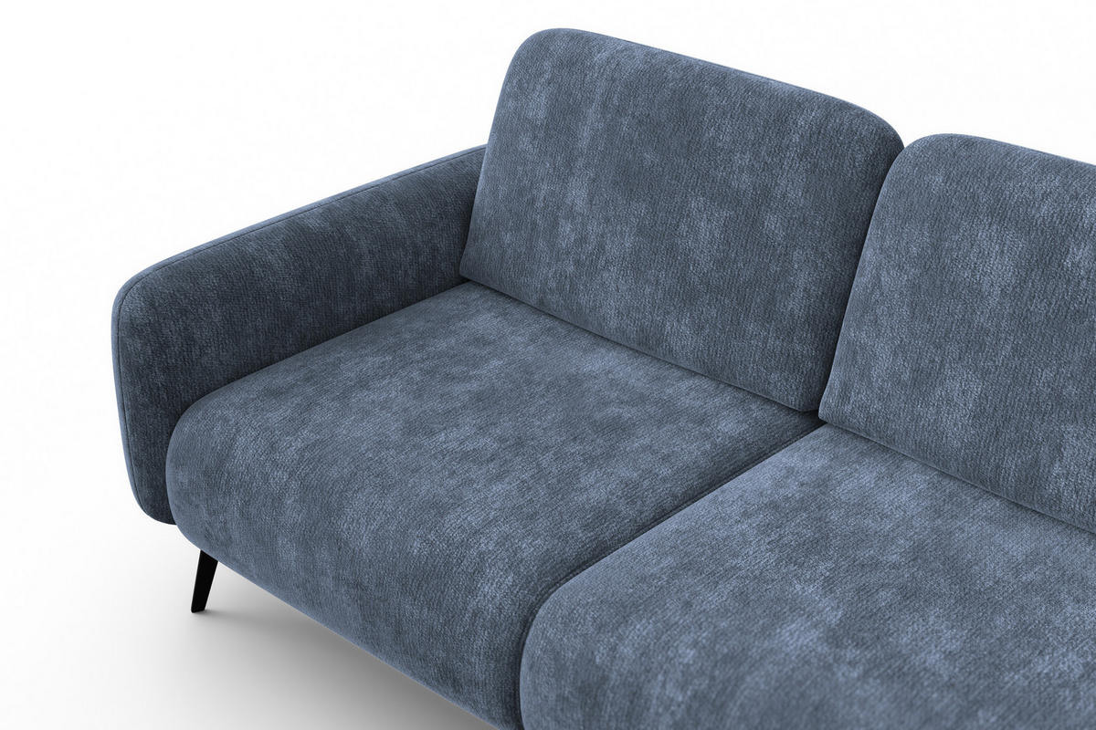 ECKSOFA FEBE 4-Sitzer RECHTS, marineblauer Chenille-Stoff - Blau/Schwarz, Holz/Textil (264/157cm) - Wozimo