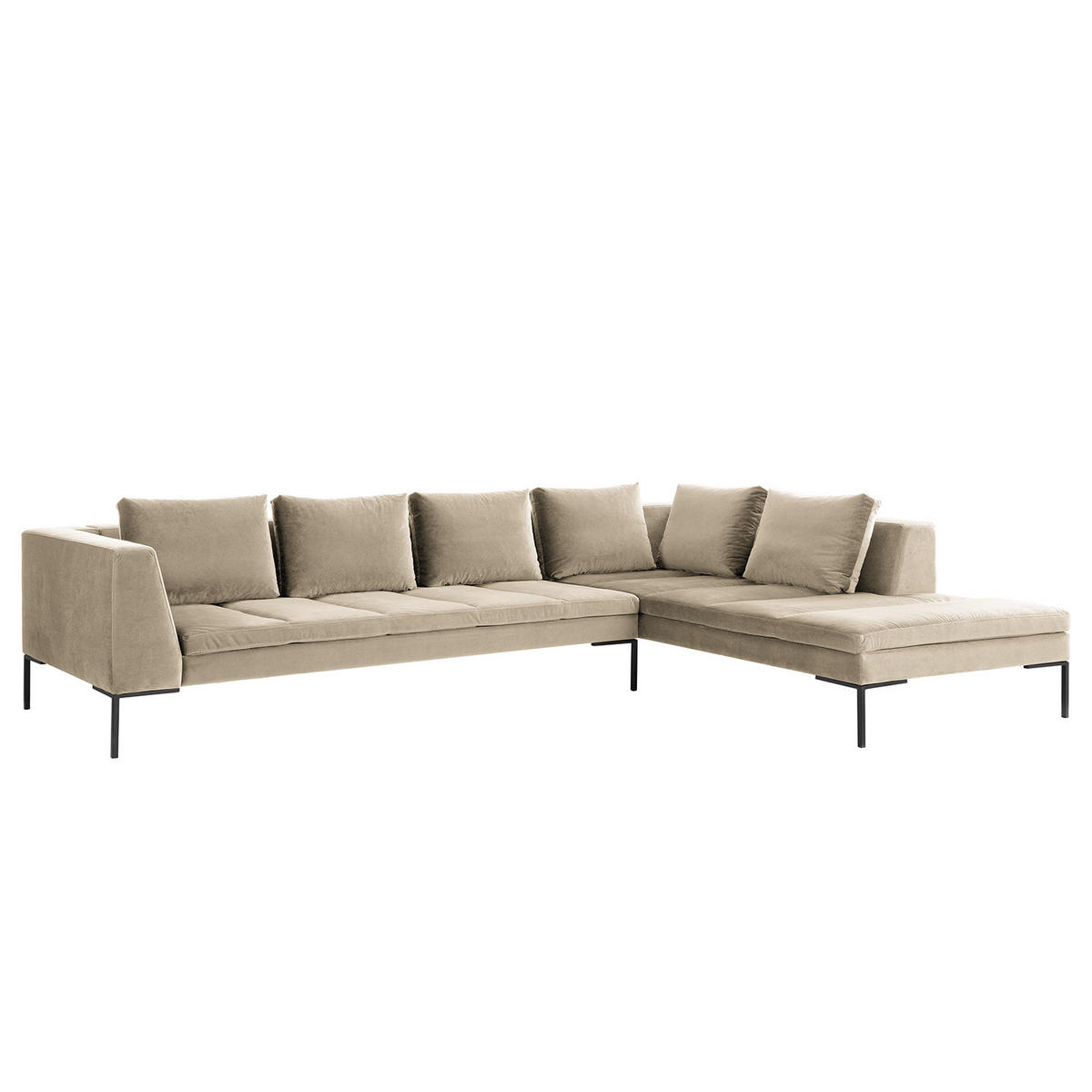 ECKSOFA mit Ottomane - Beige/Schwarz, Textil/Metall (319/230cm) - home24