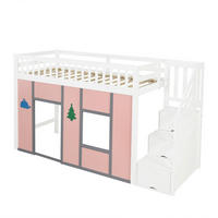 HOCHBETT 90/200 cm DE-32743 mit Stauraumtreppe und LED Weiß/Pink - Pink, Holzwerkstoff (90/200cm) - ComfortXL