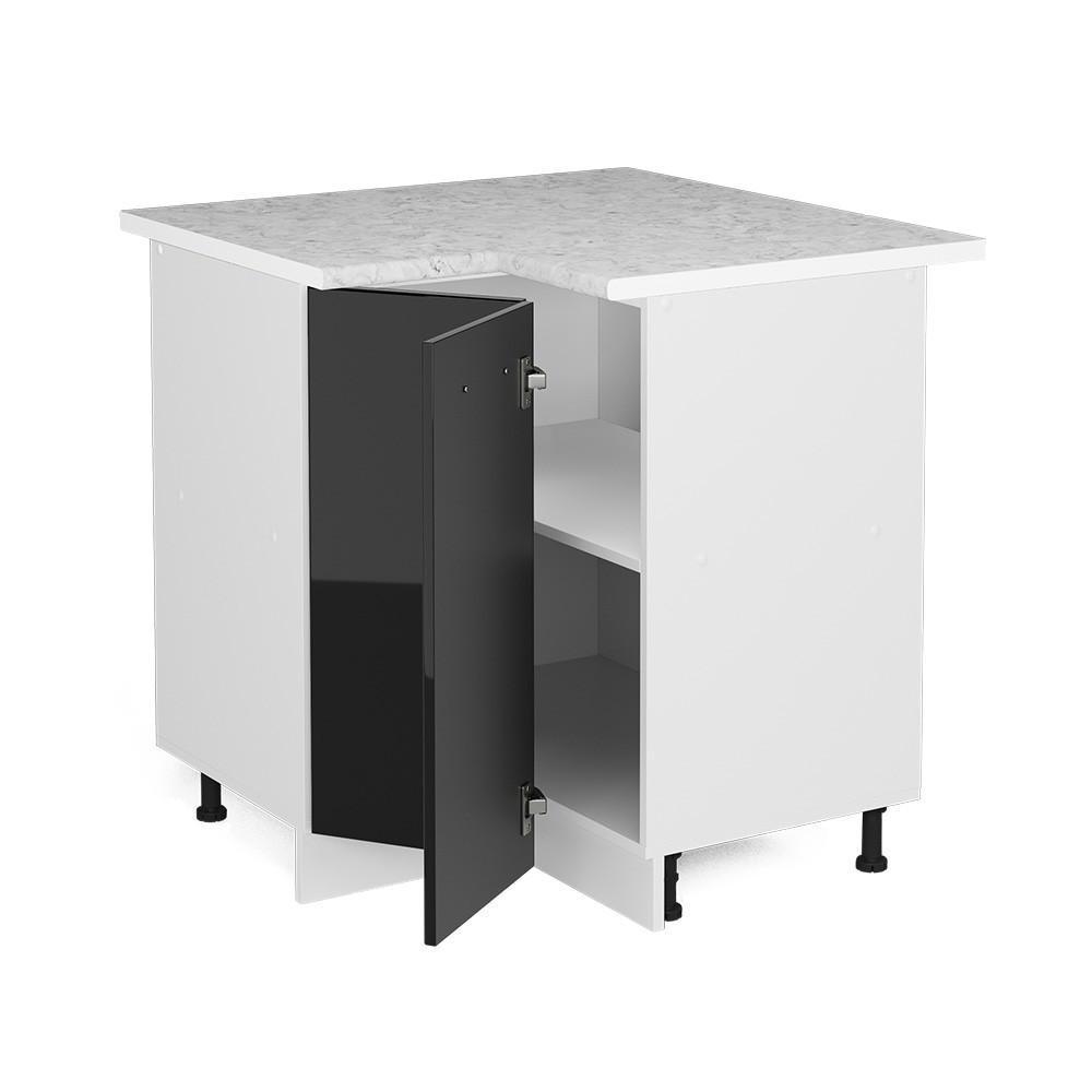 ECKUNTERSCHRANK R-Line Schwarz Hochglanz 87 cm, AP Marmor - Schwarz Hochglanz/Schwarz, Holzwerkstoff (75.6/81.6/60cm) - Vicco