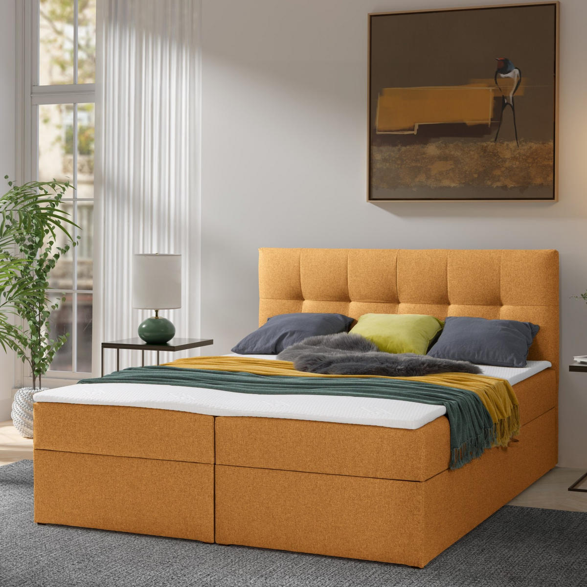 BOXBETT Toronto 160x200 Bonell-Matratze H3 und Topper - Silberfarben/Orange, Holz/Holzwerkstoff (160/200cm) - Ravio