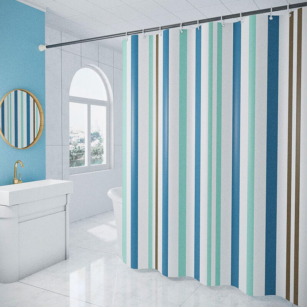 DUSCHVORHANG Blau Streifen Polyester schnell trocknend wasserdicht maschinenwaschbar mit Haken Badezimmer - Blau, Kunststoff (200/180cm) - MCBOSON