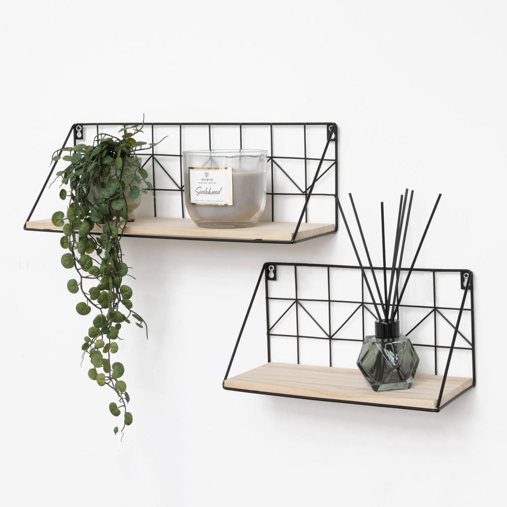 WANDREGAL Set mit 2 schwarzen aus Metall - 30 und 45 cm - Schwarz, Metall (15/45/12cm) - IVOL