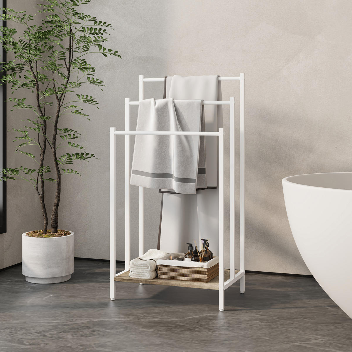 HANDTUCHSTÄNDER - Weiß, Holzwerkstoff/Metall (43/81/28cm) - Relaxdays