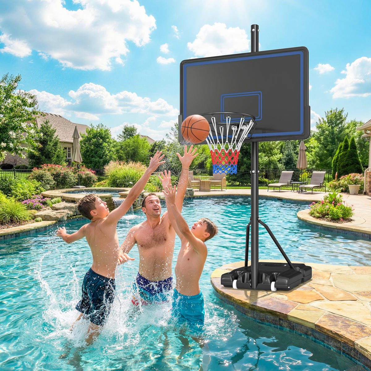 BASKETBALLKORB DE-18526 höhenverstellbar 1,35-3,05 m Blau - Schwarz, Metall (90/120cm) - ComfortXL