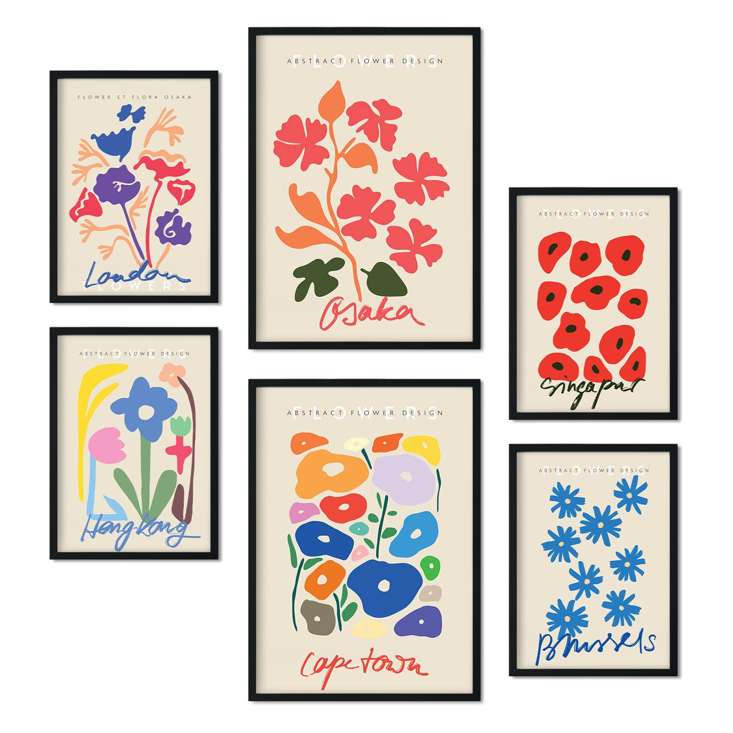 POSTER Set Mit 6 Blumen Sammlung A3 & A4 Schwarzer Rahmen - Schwarz, Papier (29/3cm) - Nacnic