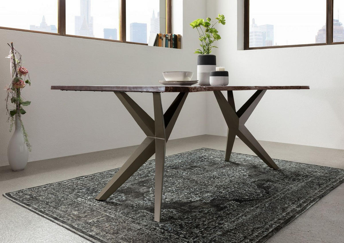 BAUMTISCH Akazie 200x100x76 grau lackiert Beine silber matt FREEFORM 4 #44 - Silberfarben/Grau, Holz (100/200/76cm) - Massivmoebel24