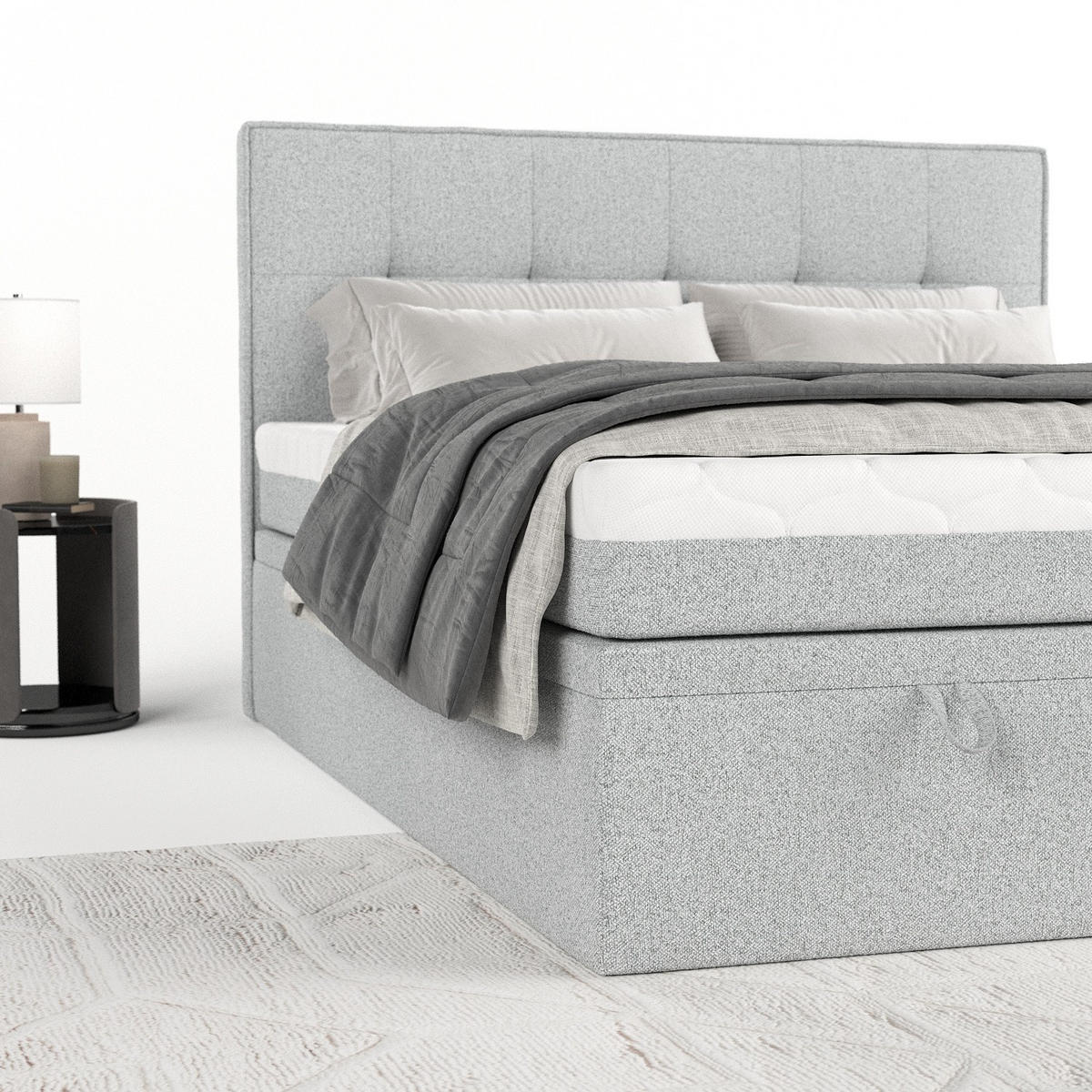 BOXBETT Arivo 160/200 cm Hellgrau im Riva Stoff - Hellgrau/Schwarz, Holz/Holzwerkstoff (160/200cm) - AltaBeds