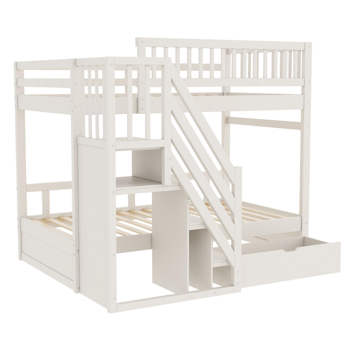ETAGENBETT mit Stauraum 90x200 cm Massivholz Weiß - Weiß, Holzwerkstoff (90/200cm) - Beauniv