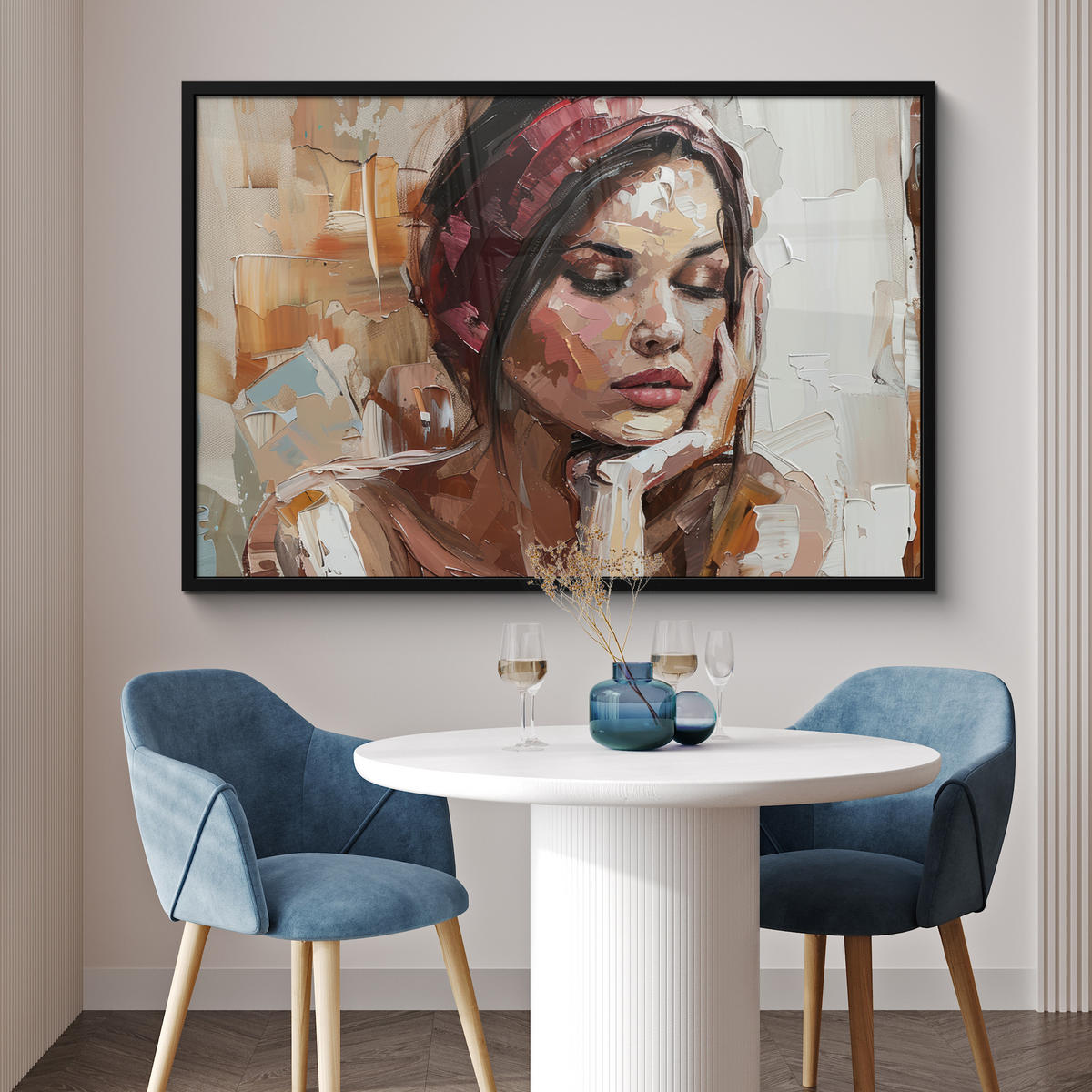 POSTER MIT RAHMEN Frau - Lackierung - Porträt - Modern 120x80 cm - Altrosa, Papier (120/80cm) - MuchoWow