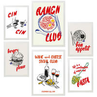 POSTER Set Mit 6 Von Lebensmitteln & Pop Art Ramen & Pasta A3 & A4 Weißer Rahmen - Weiß, Papier (29/3cm) - Nacnic