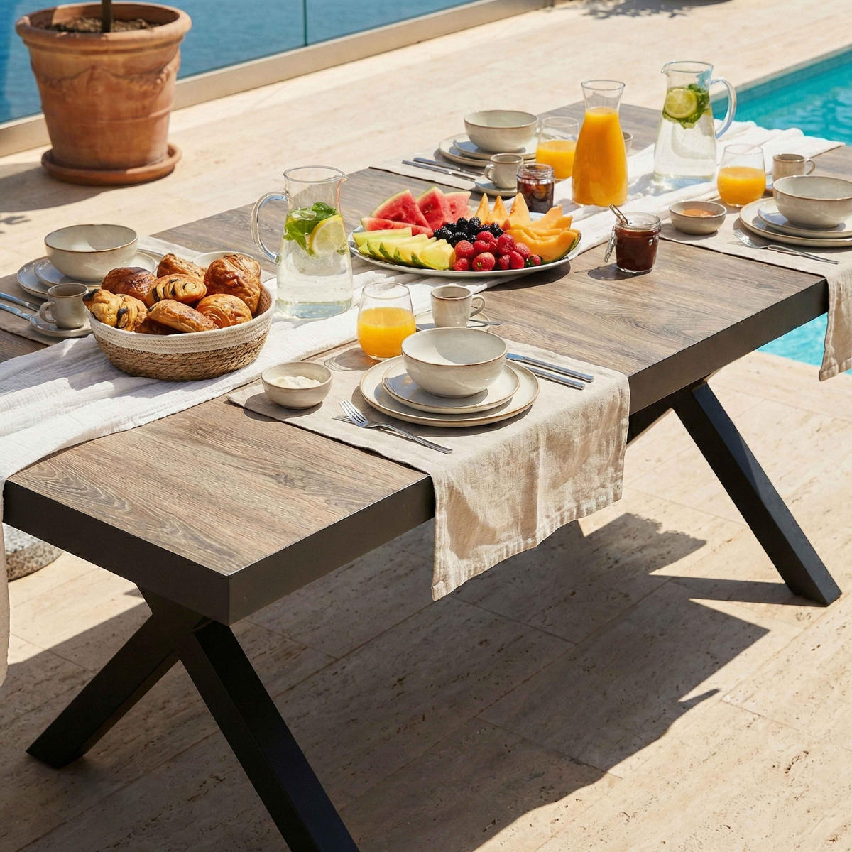 GARTENTISCH, Grau - Grau, Metall (201/100/74.5cm) - Oviala