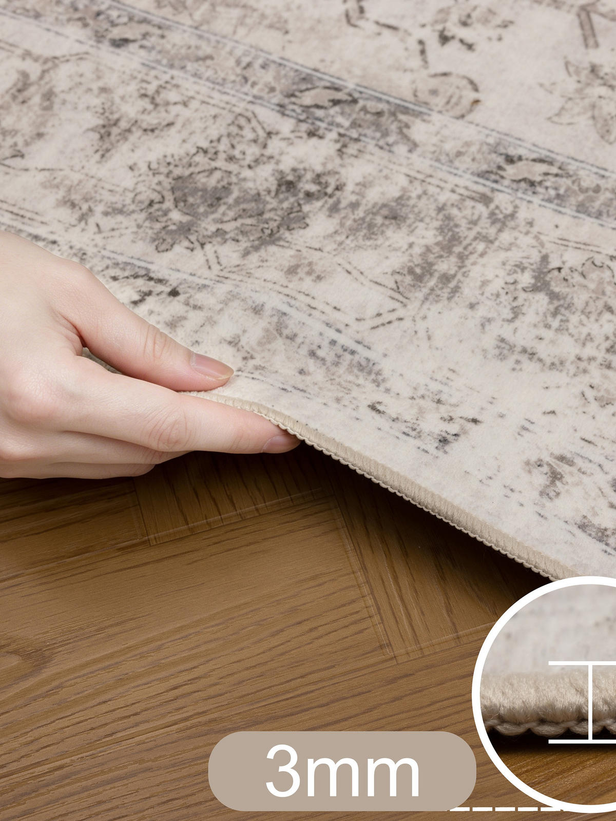 LÄUFER waschbar, mit floralen Ornamenten, VERNANTE in Beige-Grau, 80 x 250 cm - Beige, Textil (80/250cm) - KADIMA DESIGN