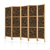 PARAVENT Japanischer 5-tlg 225x172 cm Braune Bl tter - Braun, Holz/Textil (225/172/3cm) - Muralo
