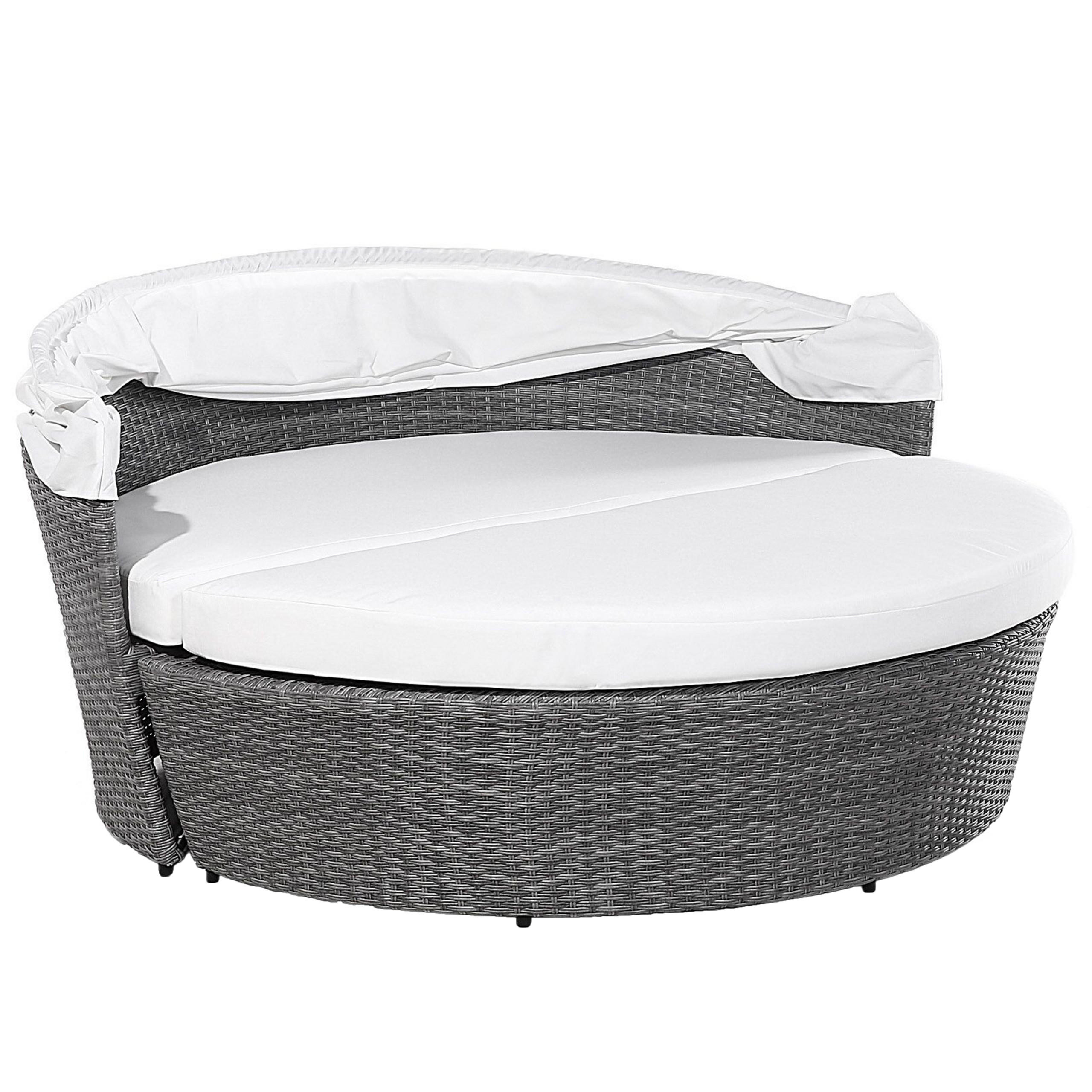 SONNENINSEL Rattan grau Sonnendach cremeweiß SYLT LUX - Weiß/Grau, Kunststoff (158/138/150cm)