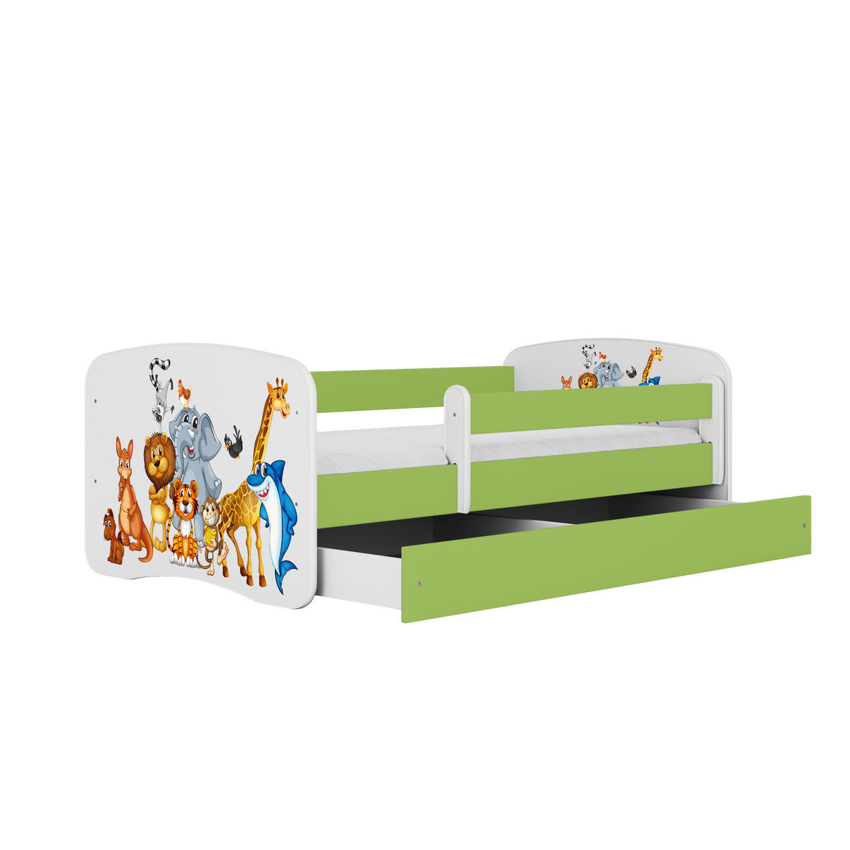 KINDERBETT Tiere mit Schublade 140/70 80/61/144 - Grün, Holzwerkstoff (70/140cm) - RAUMHIRSCH FURNITURE