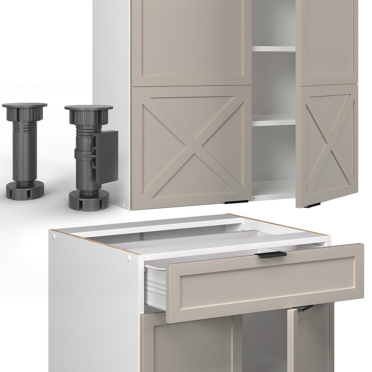 SINGLEKÜCHE Fame-Line GrauBeige/Weiß 140 cm, AP Eiche - Greige/Weiß, Holzwerkstoff (140/81.6/60cm) - Vicco