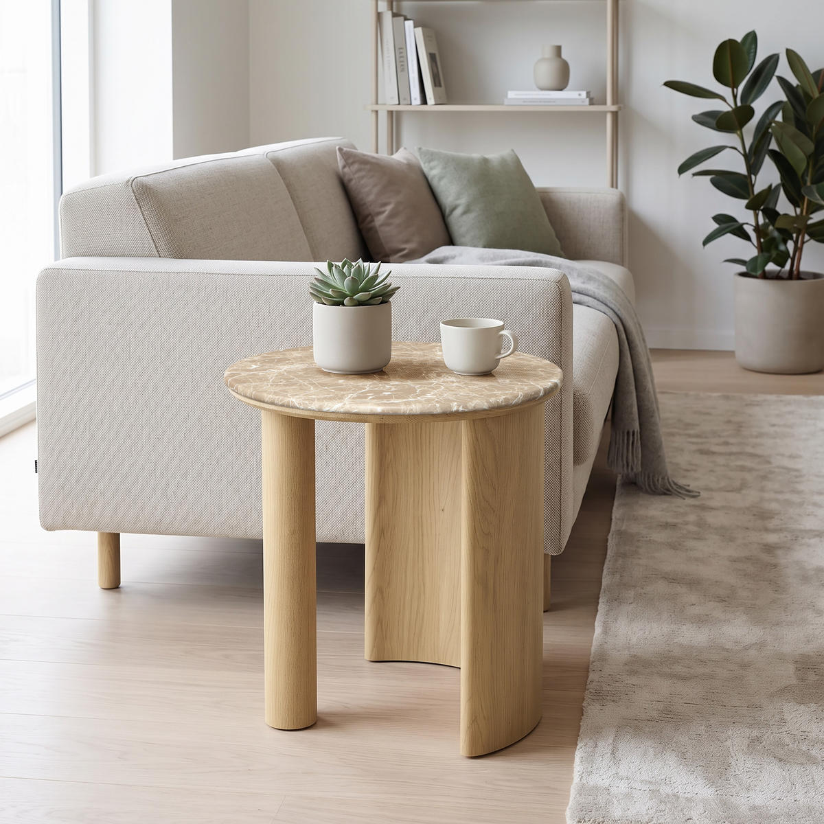 COUCHTISCH Rund Marmor-Optik, Eichenoptik, Ø50 × 51 cm - Braun, Holzwerkstoff (50/50/51cm) - Hometopia