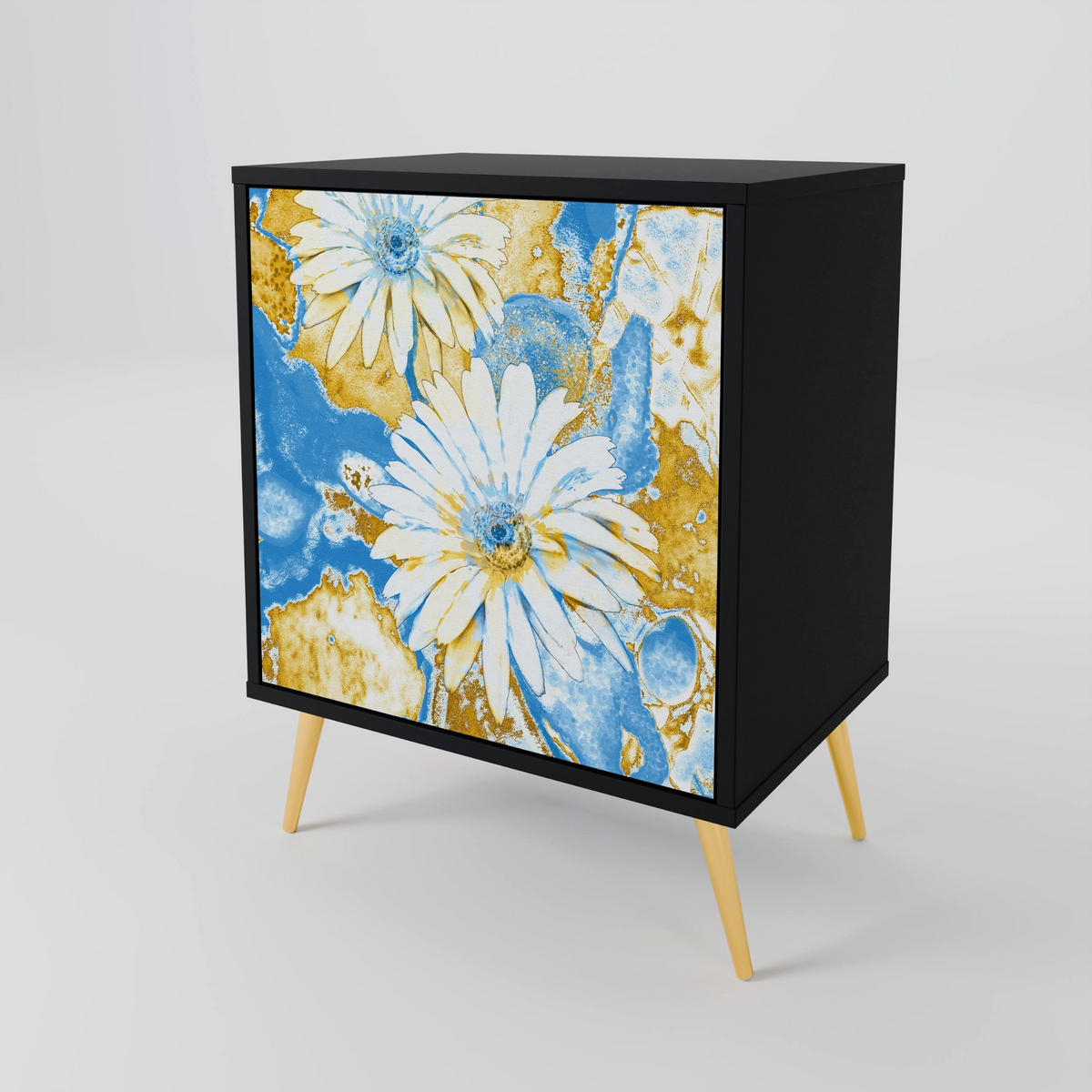 SIDEBOARD DAISY LUXE, Schwarz, 57,5x42x67,5 cm, Schwarze Metall-Rahmenfüße - Multicolor/Schwarz, Holzwerkstoff/Metall (57.5/67.5/42cm) - SpaceRebels