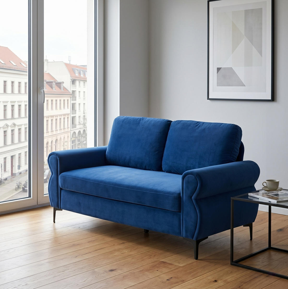SOFA kompakt 173,5 cm Stoff Blau - Blau, Holzwerkstoff (173.5/92/81cm) - Meubliv