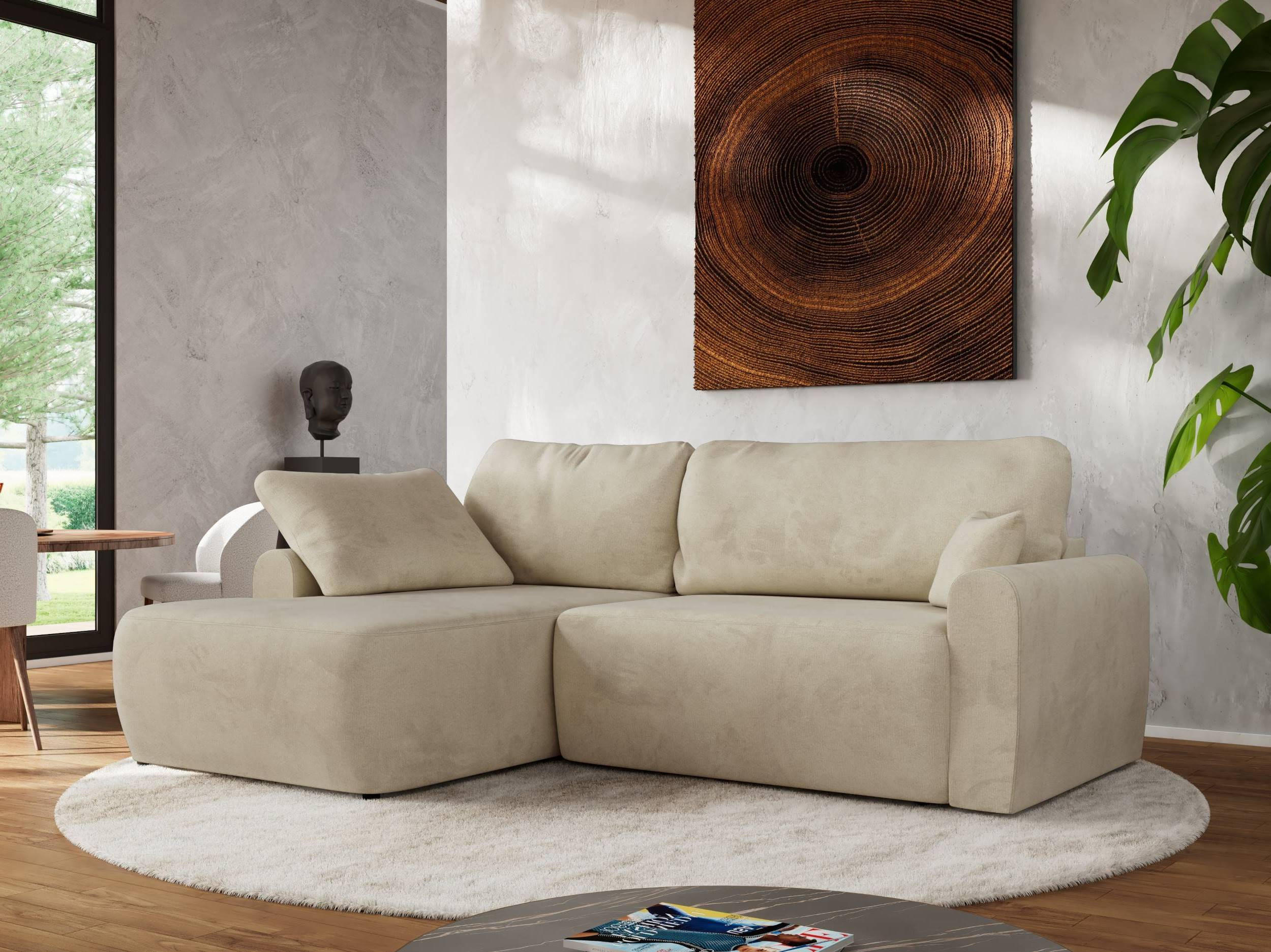 ECKSCHLAFSOFA CUBO L Beige Velvet - links - Beige/Schwarz, Kunststoff/Textil (273/187cm) - MKS