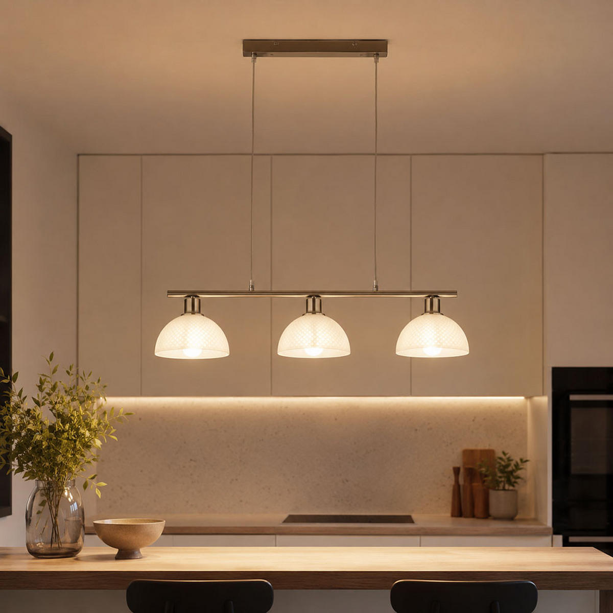LED PENDELLEUCHTE 3-flammig, Metall, Nickel matt, Glas opal - Silberfarben, Glas (77/20/120cm) - Globo Lighting