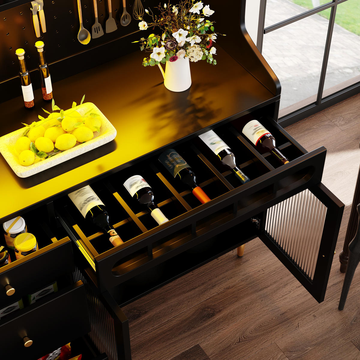 HOCHSCHRANK LED 145x39x171Cm Weinregal Schwarz - Schwarz, Glas (145/171/39cm) - FLIEKS