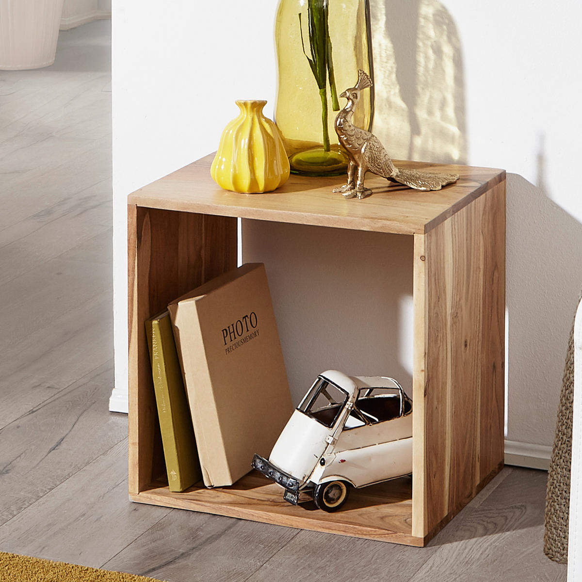 BEISTELLTISCH Massivholz Regalform Cube NAKO, Beige 43x33x43 cm - Beige, Holz (33/43/43cm) - KADIMA DESIGN