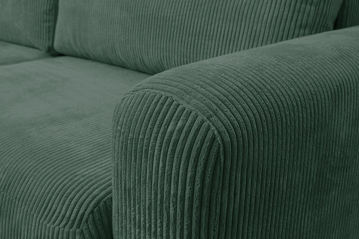 ECKSOFA Roma, Eckcouch in L-Form mit Schlaffunktion und Bettkasten, Farbe: Grün, Cordstoff, Ottomane Universal - Grün, Textil (244/142cm) - VENASI MÖBEL