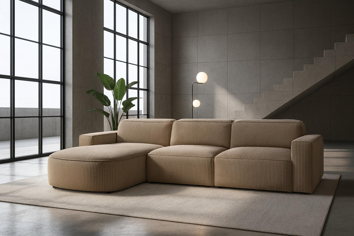 ECKSOFA Cursal Round L-Form, Stoff Poso, Dunkelbeige, Links - Beige, Holz (284/166cm) - Kaiser Möbel