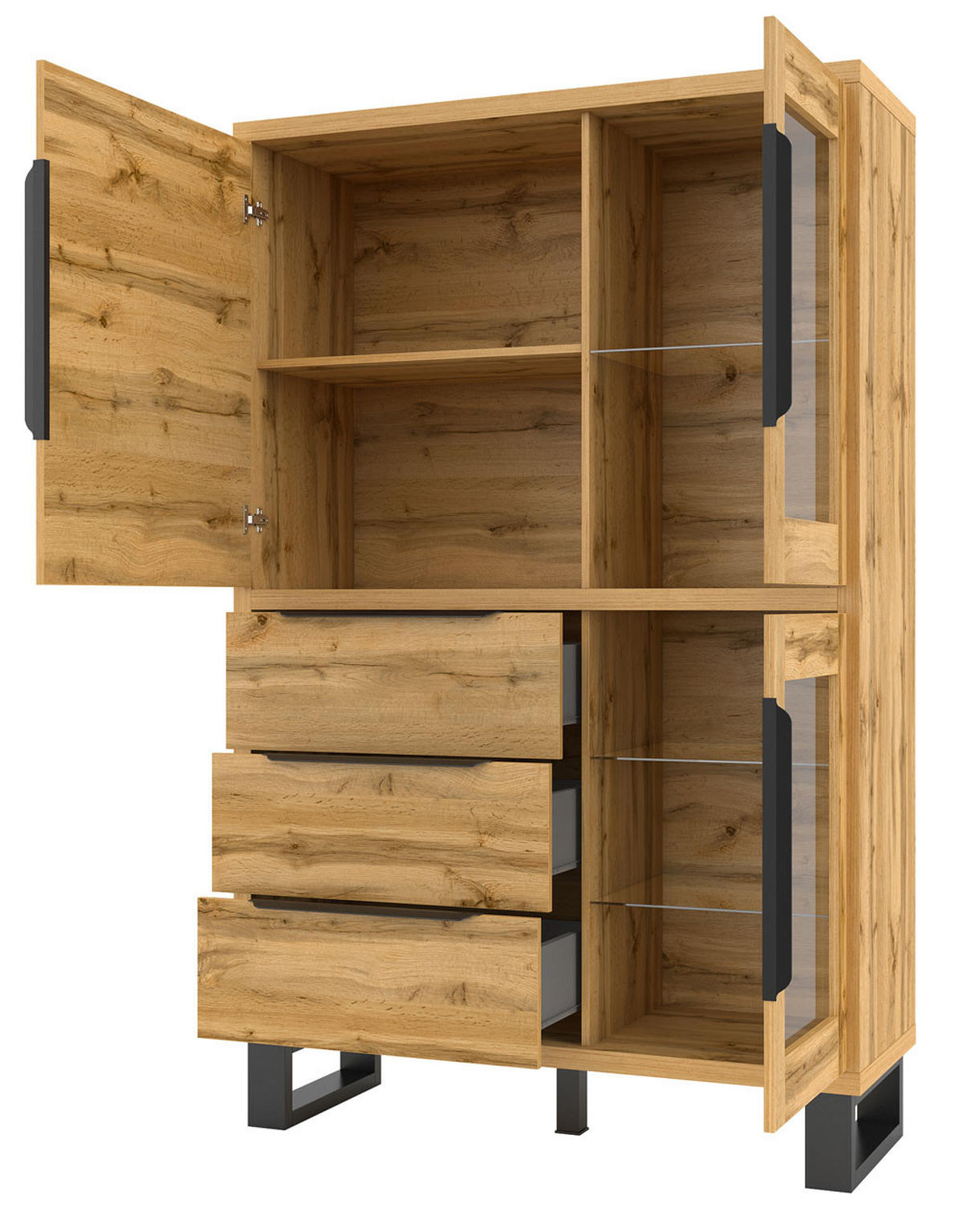 VITRINE Halle Wotan Eiche 120 / 45 / 190 cm - Eiche Wotan/Braun, Holz/Holzwerkstoff (120/190/45cm) - Feldmann-Wohnen