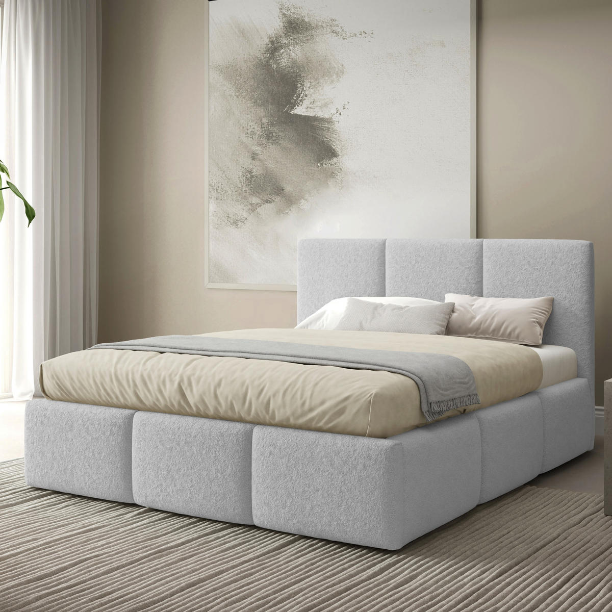 POLSTERBETT mit Stauraum 180x200 cm in Hellgrau - Hellgrau, Metall (180/200cm) - Home Collective