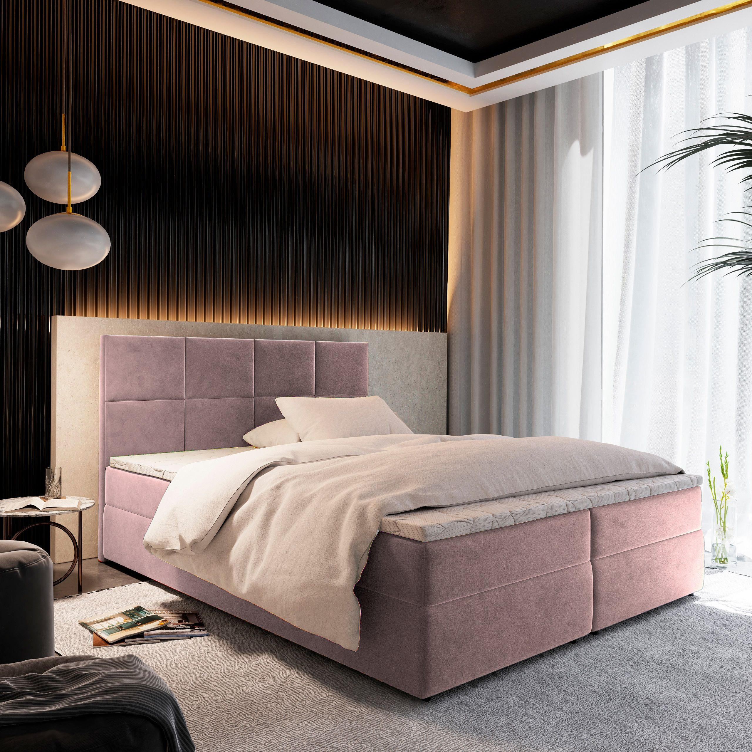 BOXBETT LENA 140x200 cm mit Matratze und Topper - Rosa - Rosa, Holz (140/200cm) - MASSENO