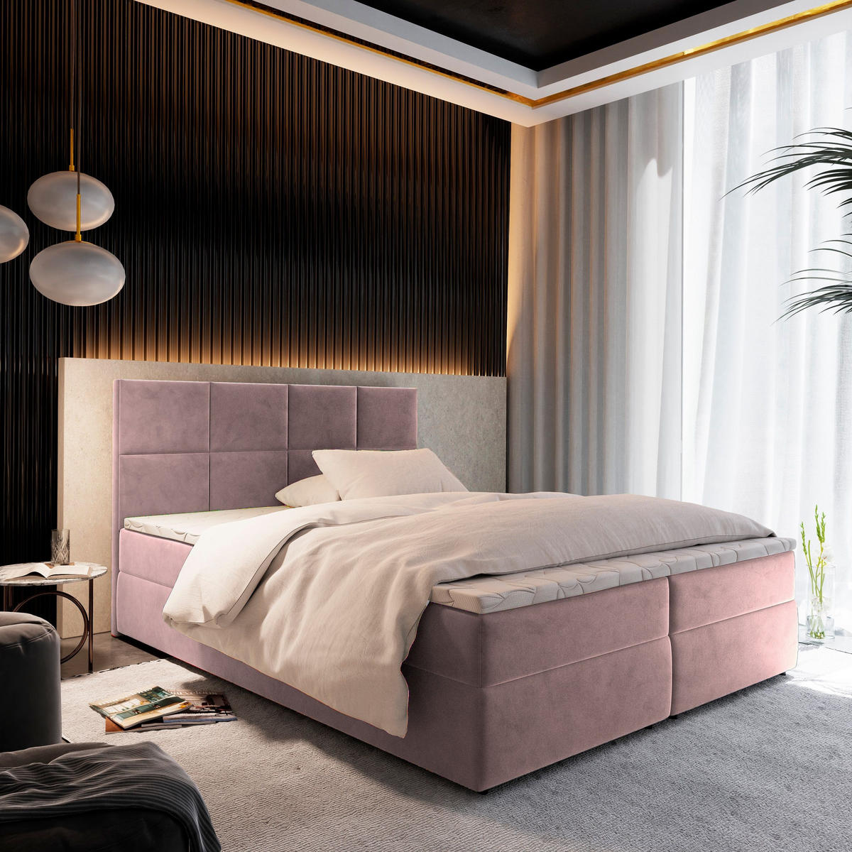 BOXBETT LENA 160x200 cm mit Matratze und Topper - Rosa - Rosa, Holz (140/200cm) - MASSENO