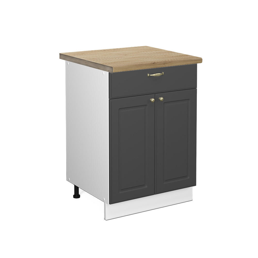 KÜCHENUNTERSCHRANK Fame-Line Anthrazit-Gold 60 cm mit Schublade, AP Eiche - Anthrazit/Weiß, Holzwerkstoff (60/82/60cm) - Vicco