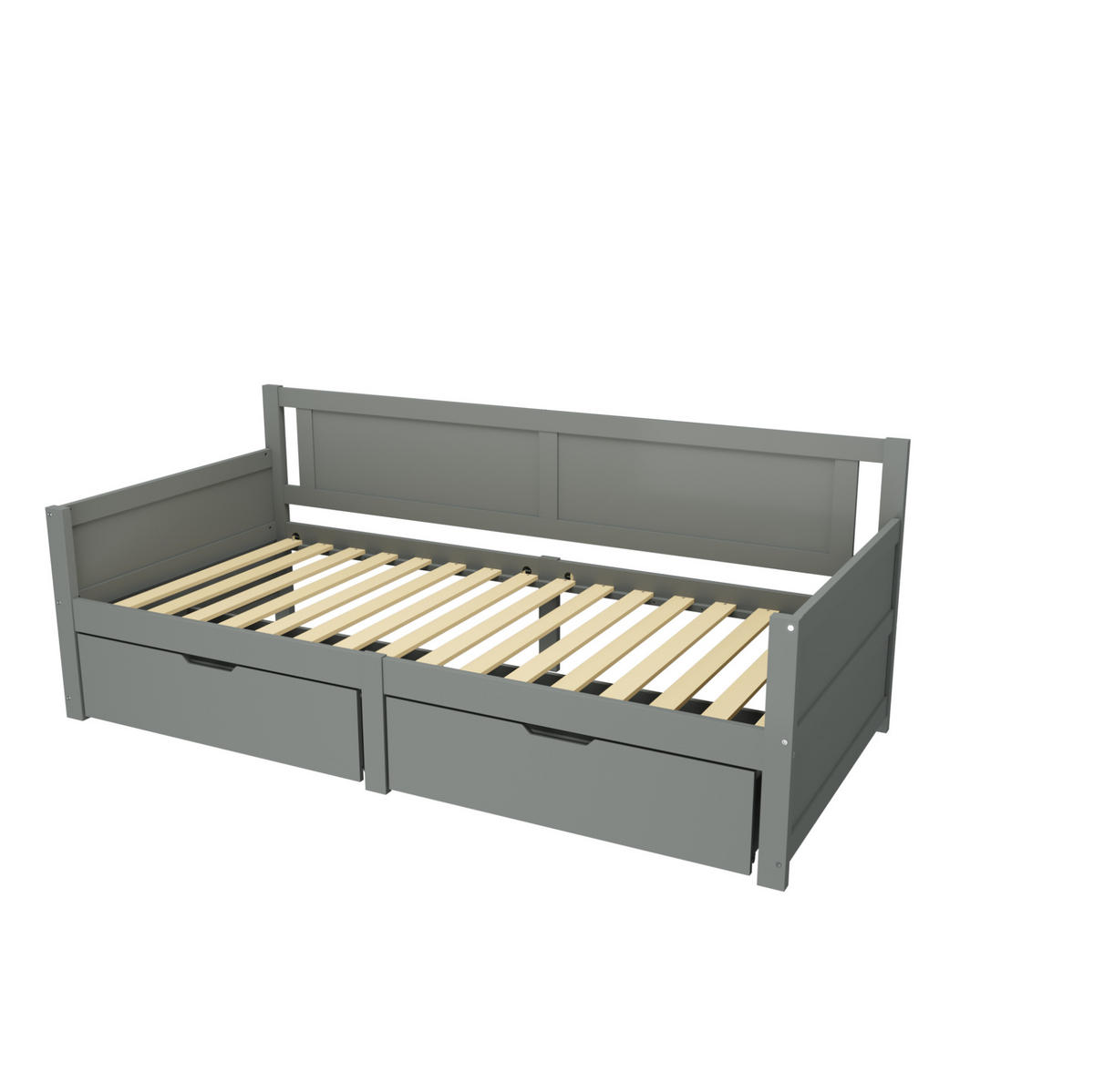 POLSTERBETT aus Massivholz 90x200 cm in Grau mit 2 Schubladen - Grau, Holz (90/200cm) - Modfu
