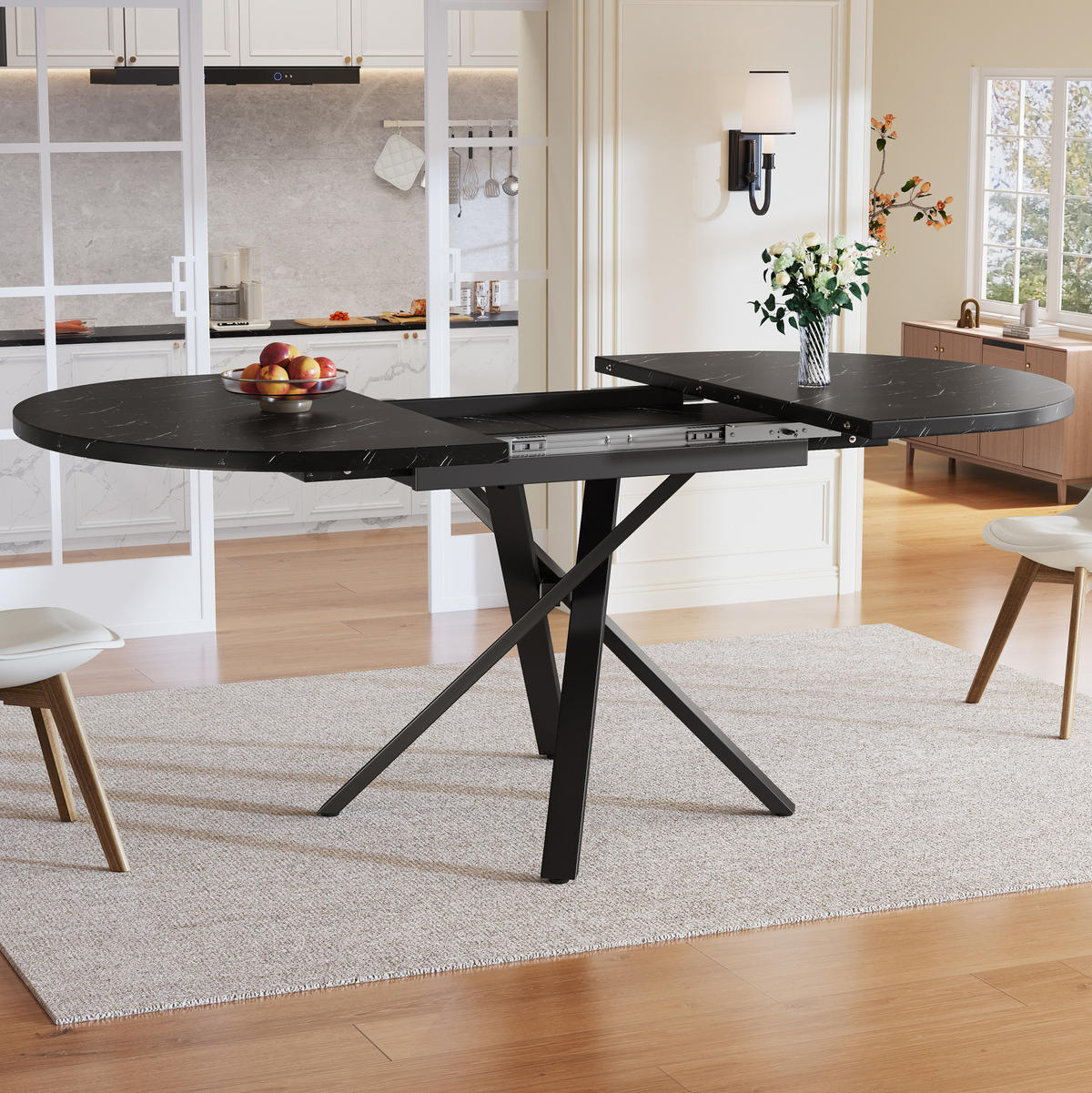 AUSZIEHTISCH 100 cm in schwarzer Marmoroptik - ausziehbar auf 140 cm - Schwarz, Holzwerkstoff (100/140/75.5cm) - BEAOK