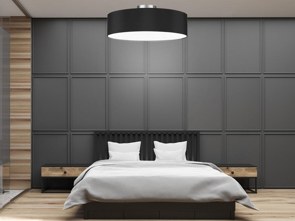 DECKENLAMPE Ø50cm, Lampenschirm Stoff Schwarz - Schwarz, Textil (50/50/19cm) - meineWunschleuchte