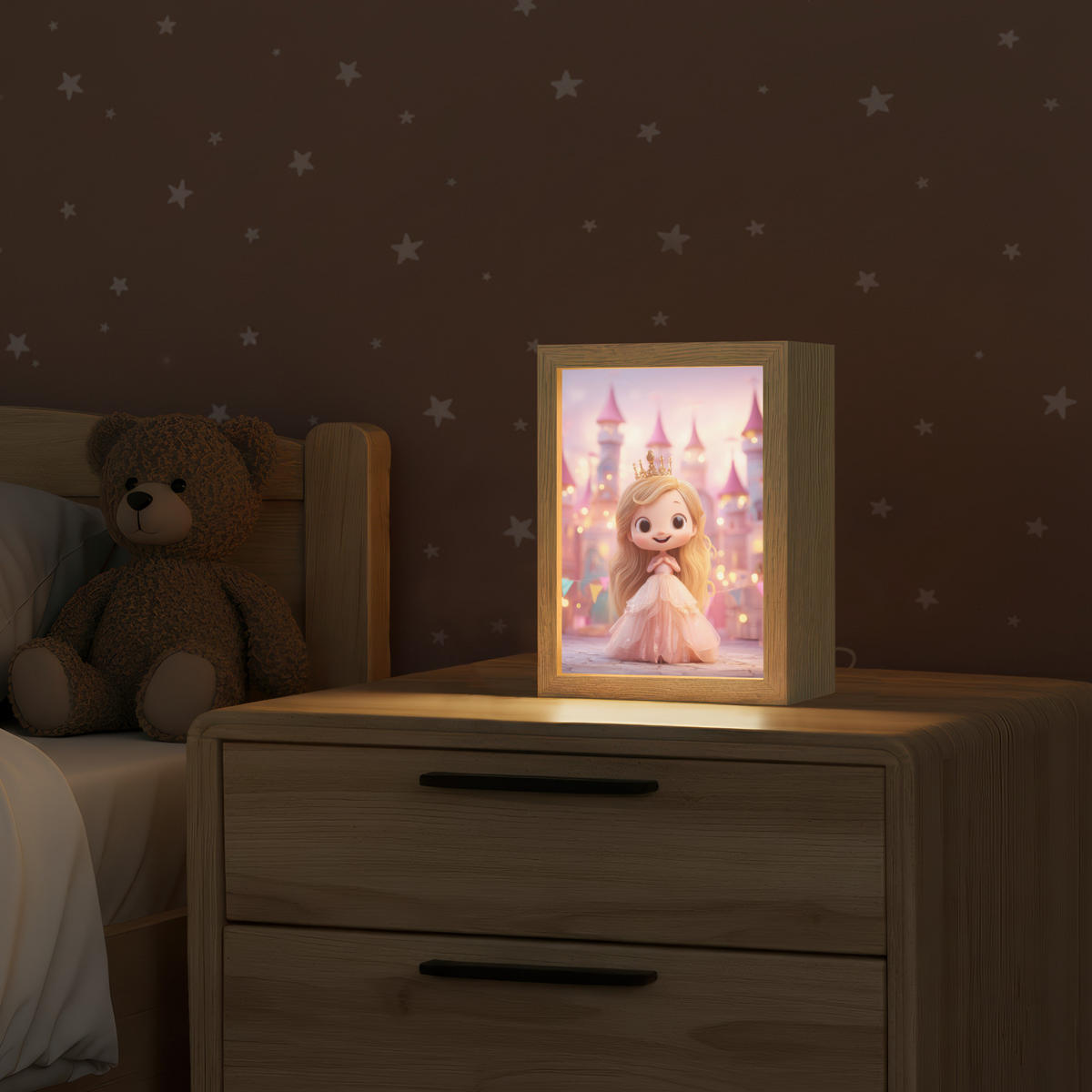 NACHTTISCHLAMPE Prinzessin - Rosa - Schloss 15x20 cm - Rosa, Holzwerkstoff (8/15/20cm)