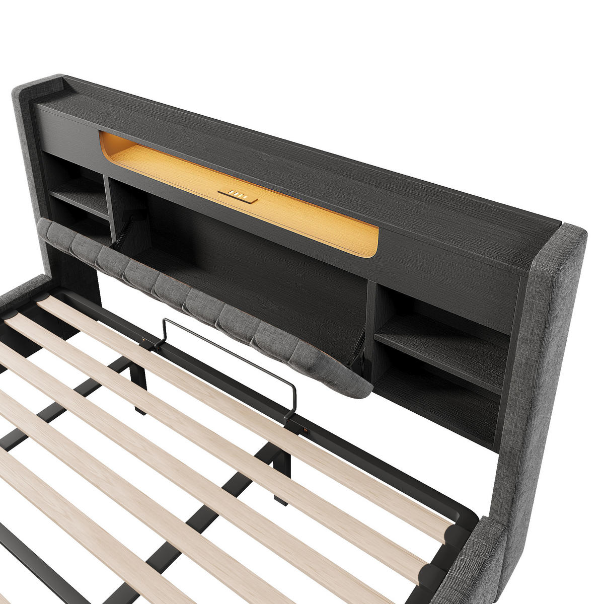 ČALOUNĚNÁ POSTEL 180/200 cm v šedé barvě s úložným prostorem, LED a USB-C - šedá, kov/kompozitní dřevo (180/200cm) - CHICFURN