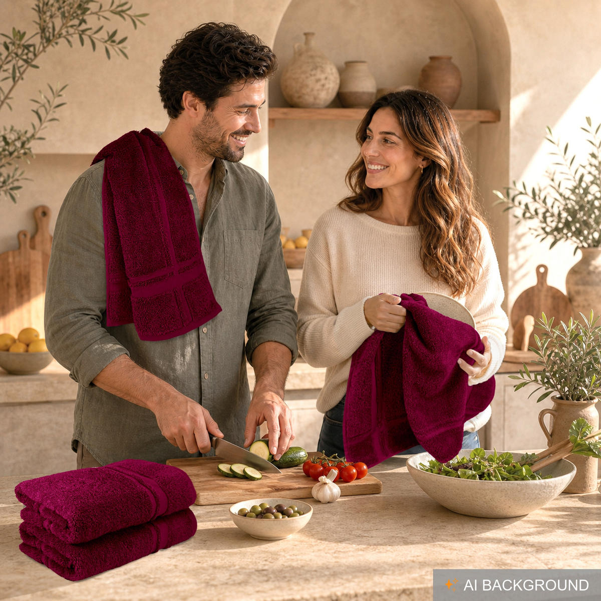 FROTTEE Küchenhandtücher 50x50 cm, 4er Set, Kirschrot - Kirschrot, Textil (50/50cm) - Lashuma
