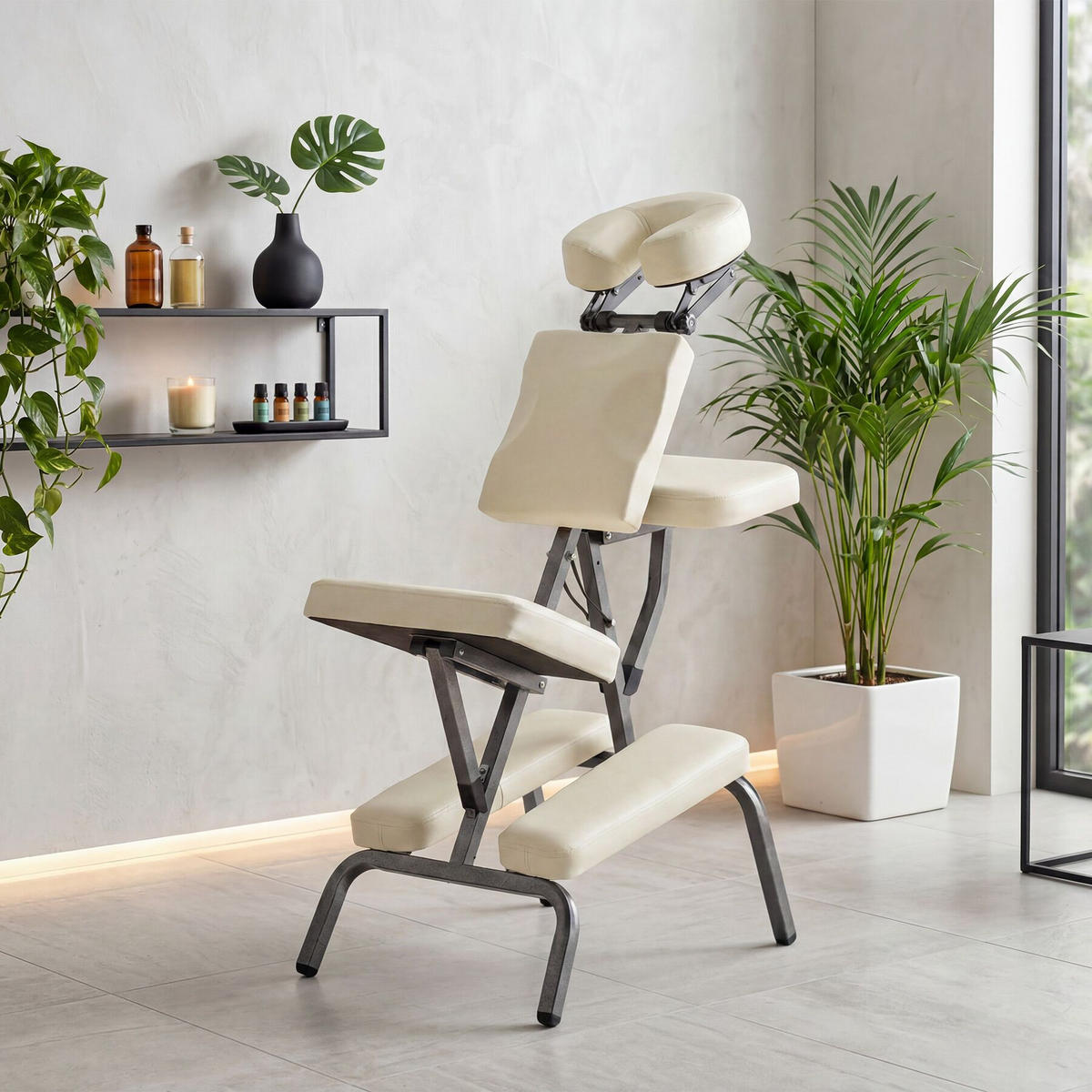 MASSAGESTUHL , 80 x 50 x 105 cm, beige - Beige, Metall (50/105/80cm) - tectake