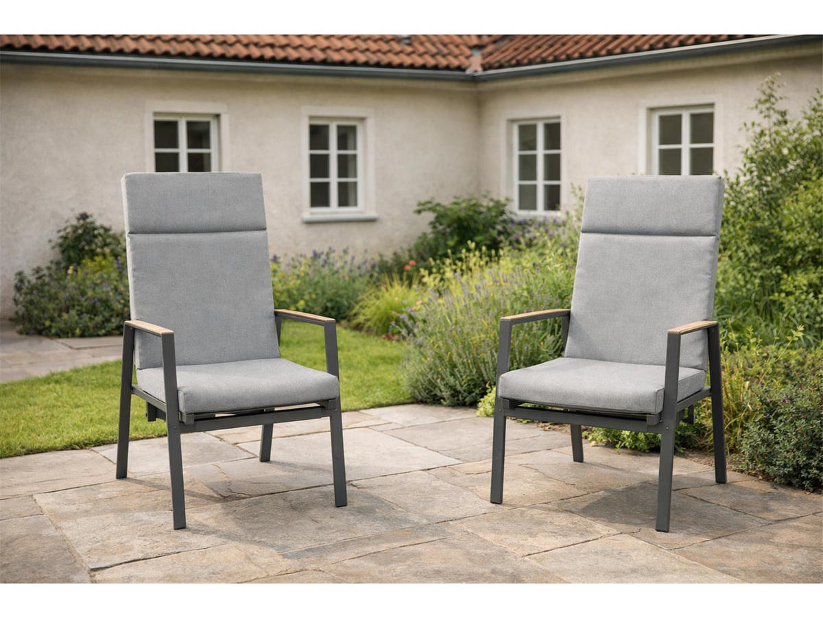 GARTENSTUHL Brisbane 2er-Set Anthrazit Aluminium stapelbar Hochlehner verstellbare Lehne - Grau, Kunststoff (57/111/63cm) - Green Spirit