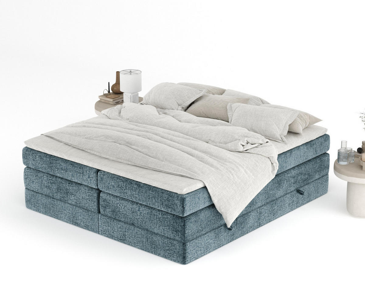 BOXSPRINGBETT Juniper Blau 200/200 cm - Blau/Schwarz, Holz/Holzwerkstoff (200/200cm) - Maison de Reve