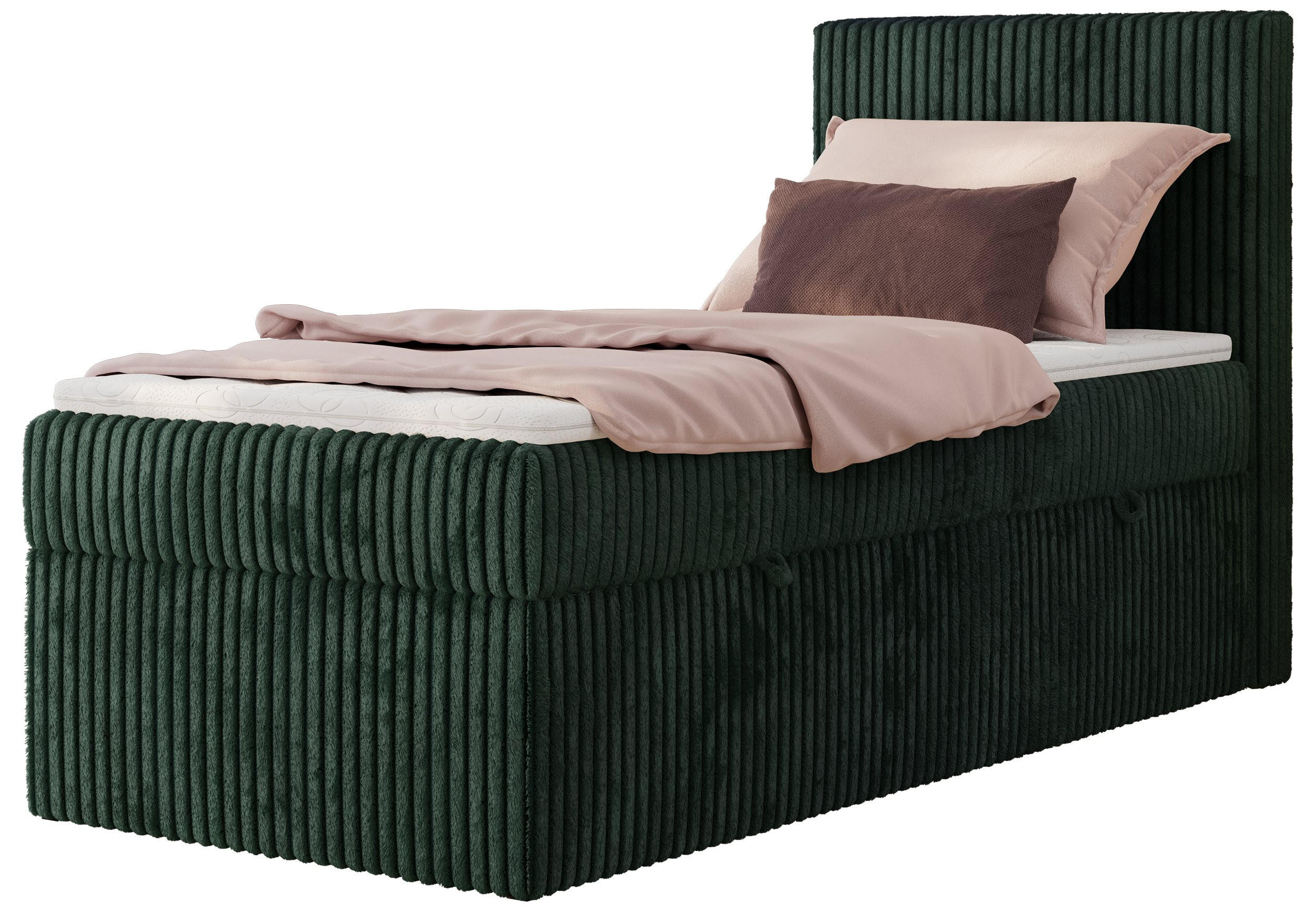 BOXBETT TILIANO 90/200 - Dunkelgrün Cord - H4 - Visco Topper - Rechts - Dunkelgrün, Textil (90/200cm) - MKS